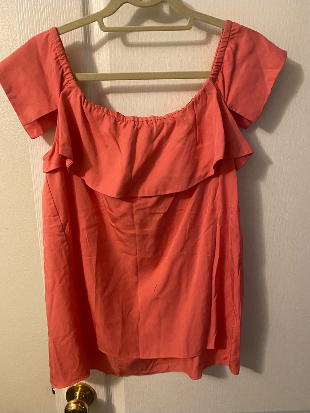 Halston Heritage Coral Ruffle Off-Shoulder Blouse